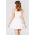 Algodão branco amarrado acima da correia de espaguete bordada Mini vestido do verão manufatura a roupa por atacado das mulheres da forma (TA0238D)